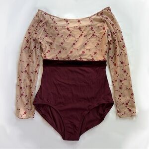 Mesh Embroidered Long Sleeve Ballet Leotard